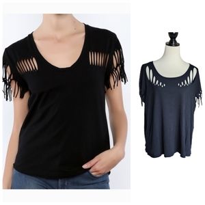 Rock & Republic women's plus size slashed ripped cut up black top size 0X NWT